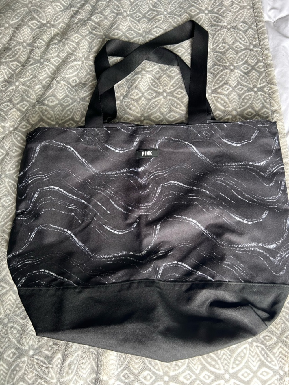 PINK Victoria's Secret Black Wave-Pattern Tote